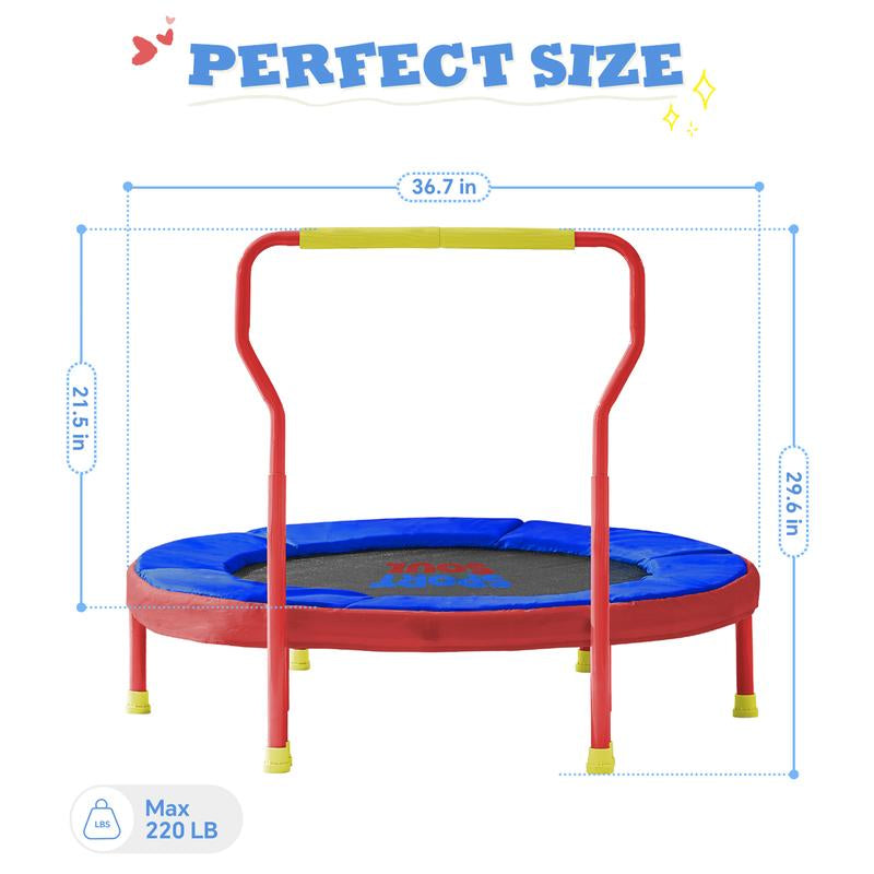 Sportsoul Kids Trampoline – 36” Indoor Mini Trampoline for Toddlers & Kids, with Non-Slip Foam Handle, Enclosed Design to Prevent Missteps, Stable & Safe Bounce