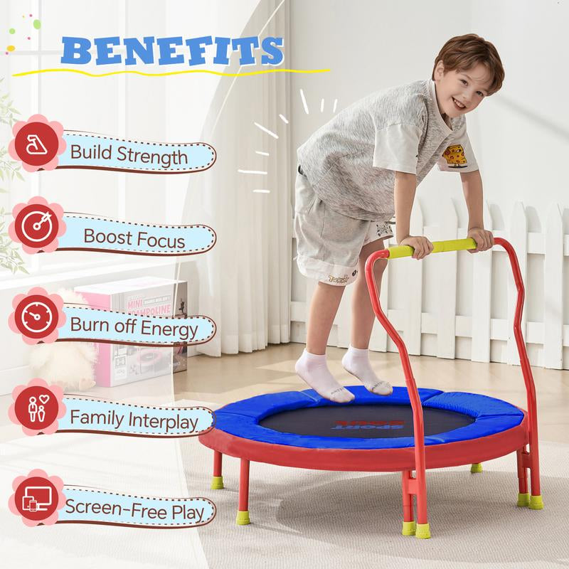 Sportsoul Kids Trampoline – 36” Indoor Mini Trampoline for Toddlers & Kids, with Non-Slip Foam Handle, Enclosed Design to Prevent Missteps, Stable & Safe Bounce