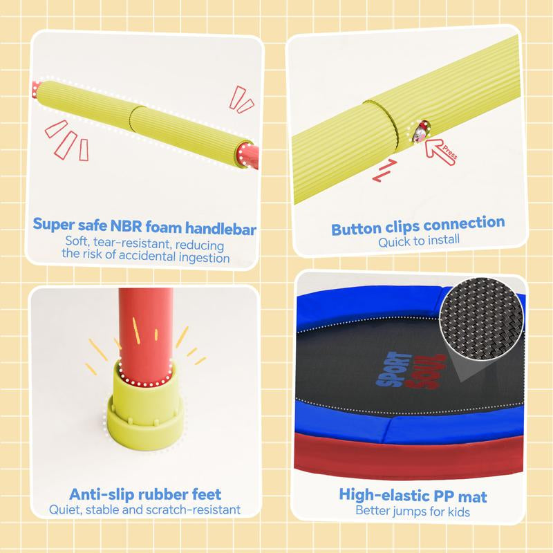 Sportsoul Kids Trampoline – 36” Indoor Mini Trampoline for Toddlers & Kids, with Non-Slip Foam Handle, Enclosed Design to Prevent Missteps, Stable & Safe Bounce