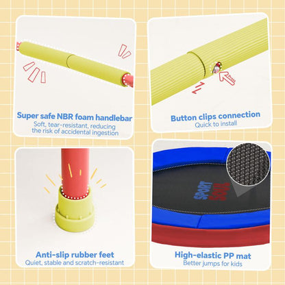 Sportsoul Kids Trampoline – 36” Indoor Mini Trampoline for Toddlers & Kids, with Non-Slip Foam Handle, Enclosed Design to Prevent Missteps, Stable & Safe Bounce